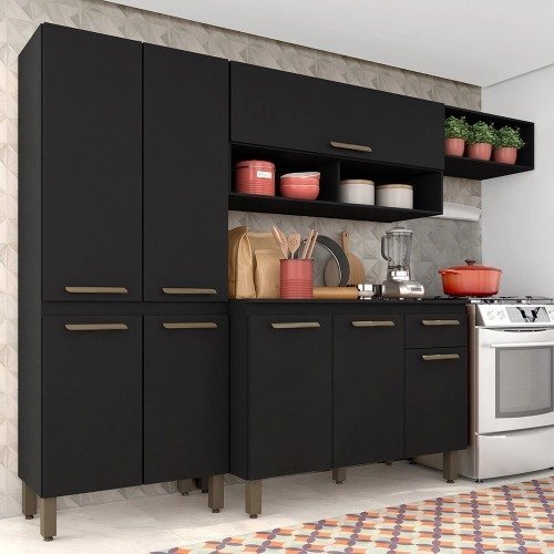 Armário De Cozinha Modulada Tieli 4 Peças Preto Fos - Móveis Arapongas