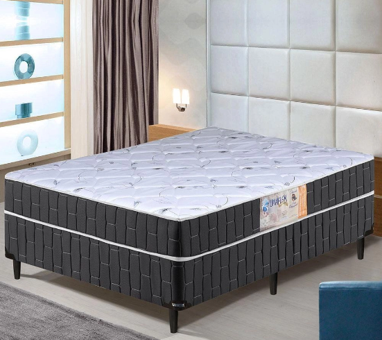Cama Box Casal Conjugado Preto/Branco Flor