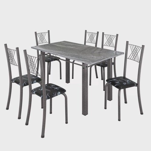Conjunto Mesa com 6 Cadeiras Tampo de Granito Topázio Sara Yescasa
