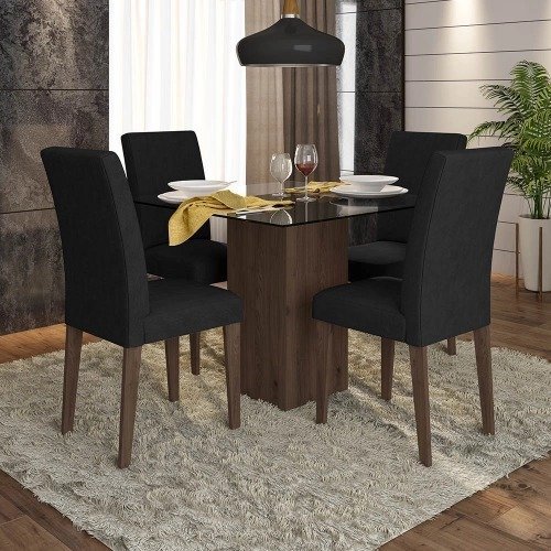 Conjunto Sala De Jantar Belize De Vidro 4 Cadeiras - Móveis Arapongas