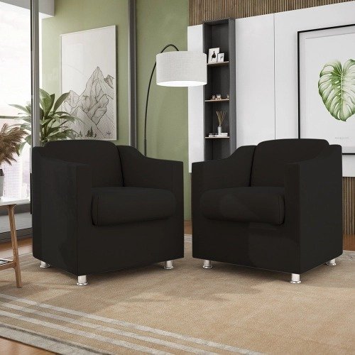 Kit 2 Poltronas Decorativas Tilla Consultório Recepção Sala Suede Preto