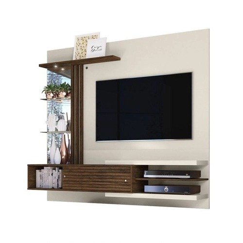 Painel Suspenso Com Bancada Para Tv Até 55 Pol. Frizz 2 Portas - Madetec Off White/Savana