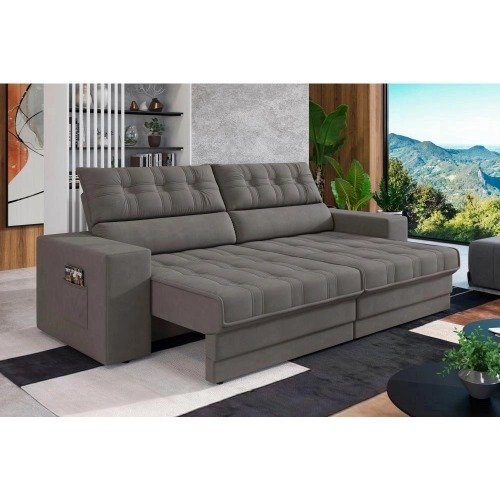 Sofá Oscar Plus 2,00m RetrátilReclinável Suede Cinza - Xflex