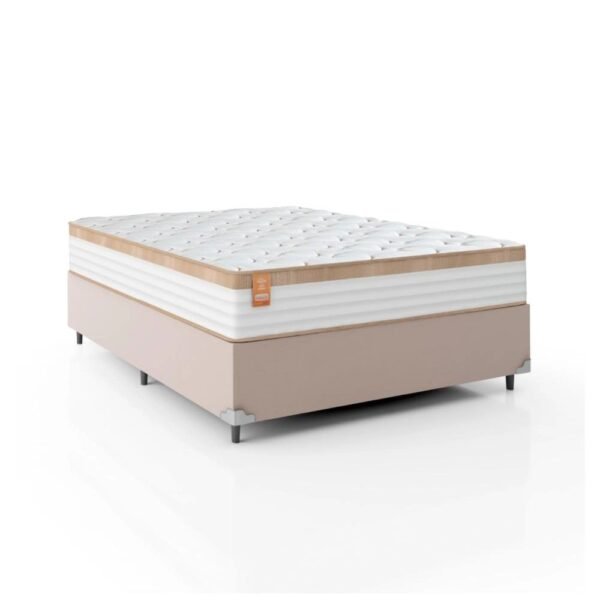 Cama Box Casal Colchão Molas Ensacadas Real 138x188x65cm BrancoBege - Suporta até 130Kg Por Pessoa