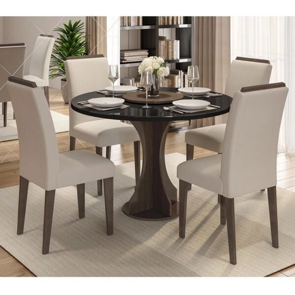 Conjunto Sala De Jantar 4 Cadeiras C/vidro York Imbuia - M. Arapongas