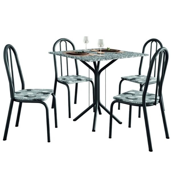 Conjunto Sala De Jantar Mesa Thais Com 4 Cadeiras Diva 0,70m Granito Preto/Folha Artefamol