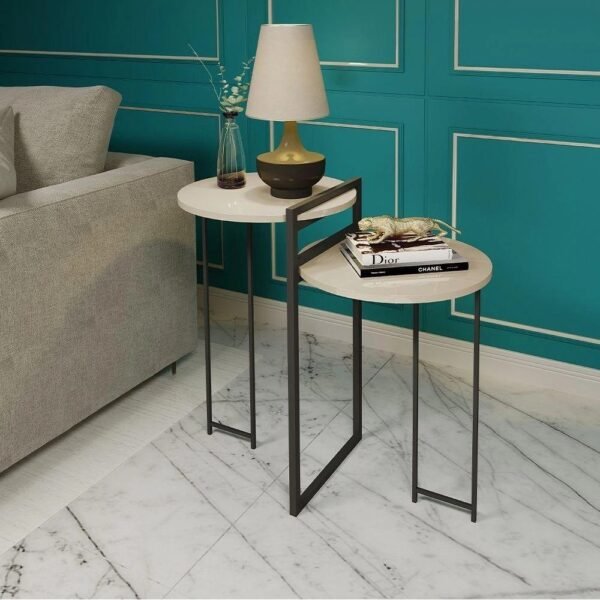 Mesa De Canto Redonda Orquídea Para Sala E Quarto - Off White - Branco