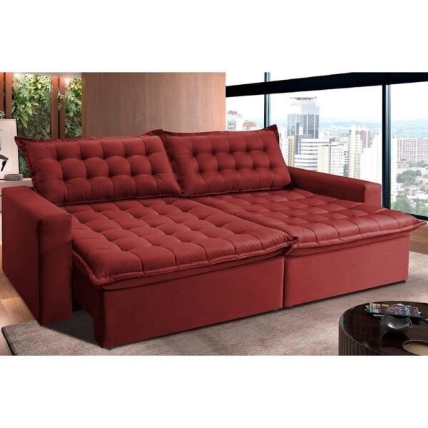 Sofá Retrátil Reclinável E Cama 2,15m Cama Inbox Flex Suede Velusoft Vermelho