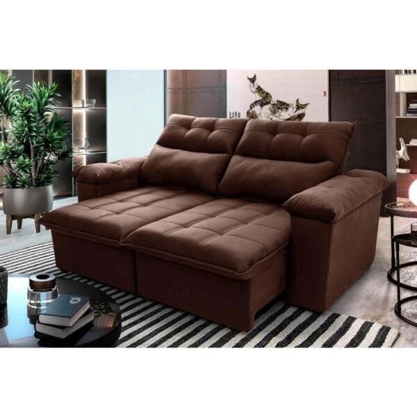 Sofá Retrátil/Reclinável Verona 2,00m Suede Velut Marrom c/ Molas no Assento - King House